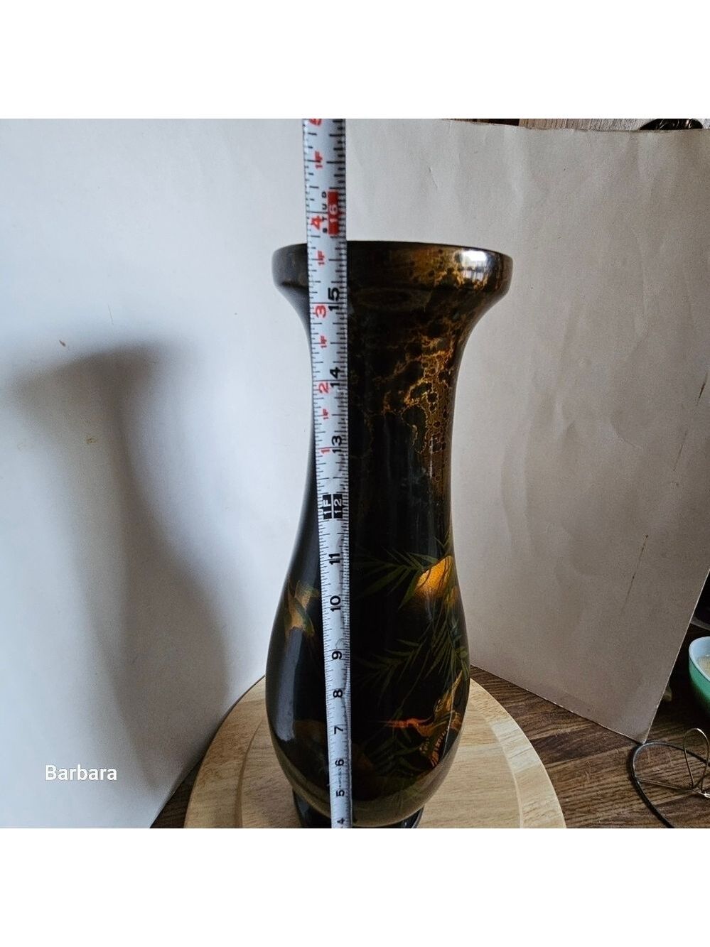 Vintage Japanese-style Hand-painted Lacquered Flying Cranes Vase - Picture 15 of 16